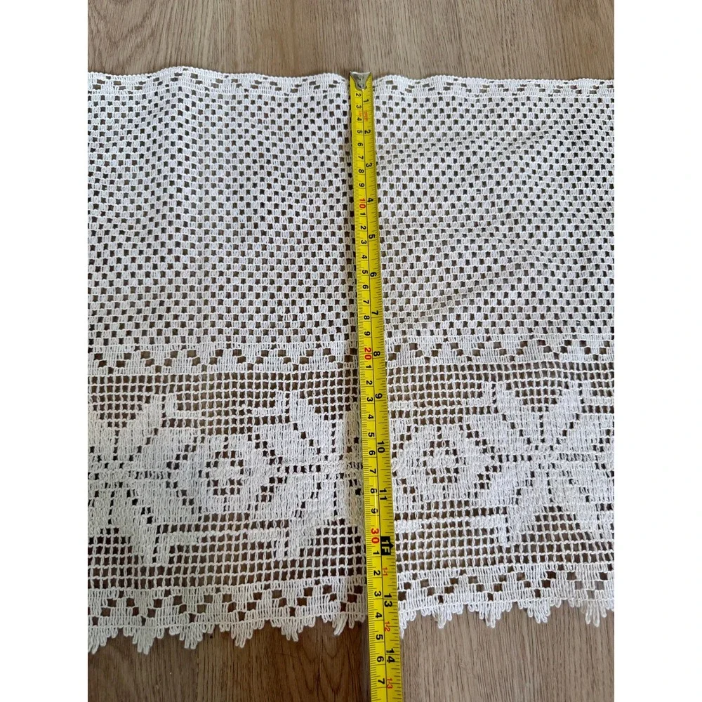 Vintage White Crochet Lace Table Runner Snowflake Star Pattern Valance 59x14.5